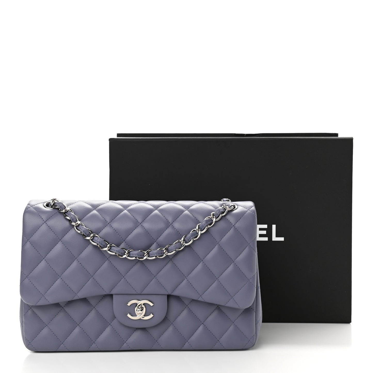 Lambskin Quilted Jumbo Double Flap Light Purple
