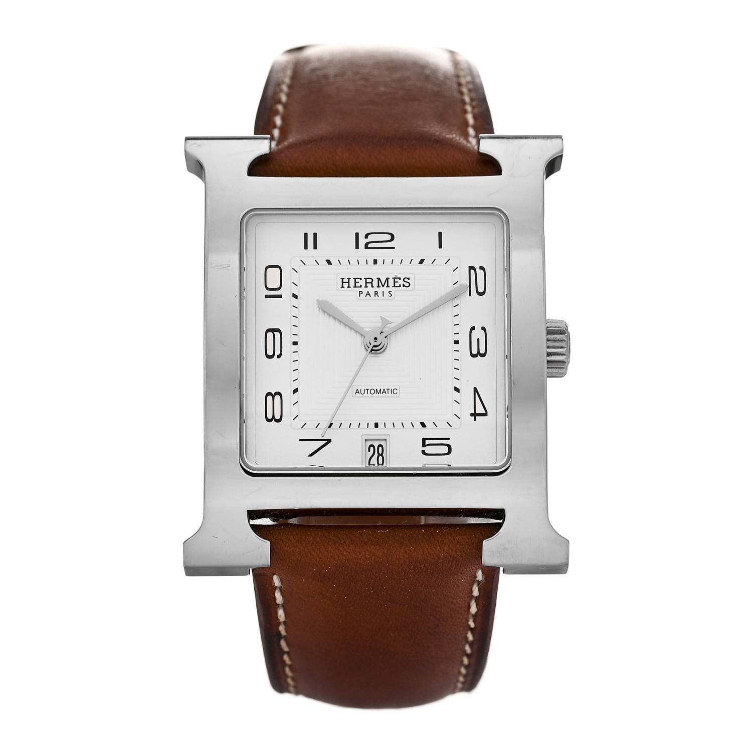 Hermes Stainless Steel Barenia 32mm Heure H Hour Automatic Watch Fauve 1 of 4