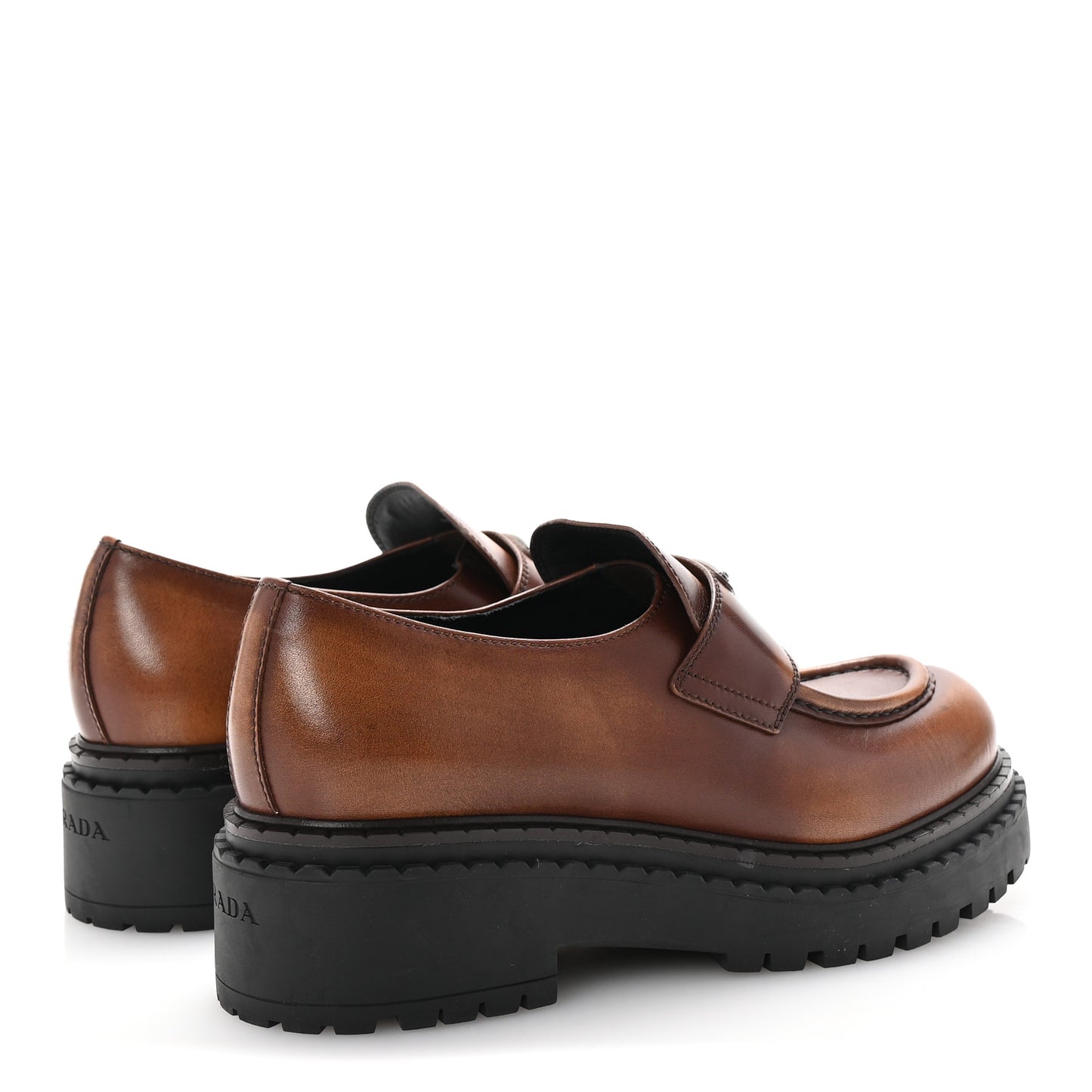 Spazzolato Triangle Logo Monolith Pointy 55mm Loafers 41 Cognac