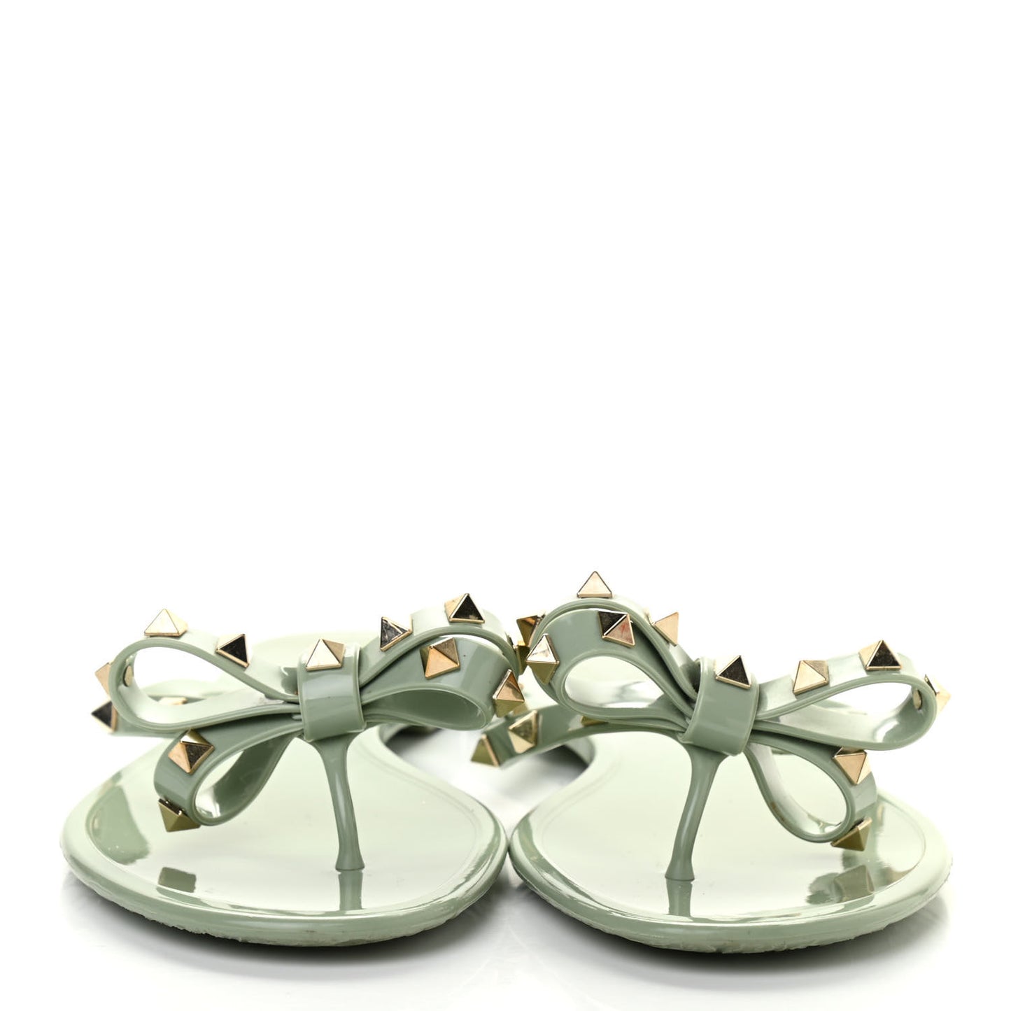 PVC Jelly Rockstud Bow Thong Sandals 40 Water Green