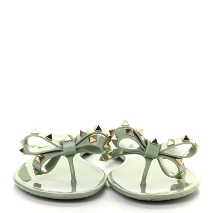 Valentino Garavani PVC Jelly Rockstud Bow Thong Sandals 40 Water Green 2 of 6