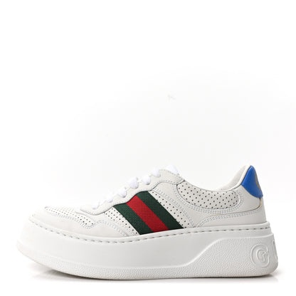 Gucci Calfskin Web Perforated Womens Platform 55mm Sneakers 37.5 White Bright Splash 1 of 9