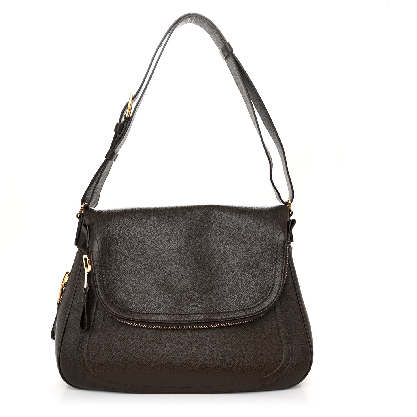 Grained Calfskin Large Jennifer Crossbody Bag Brown
