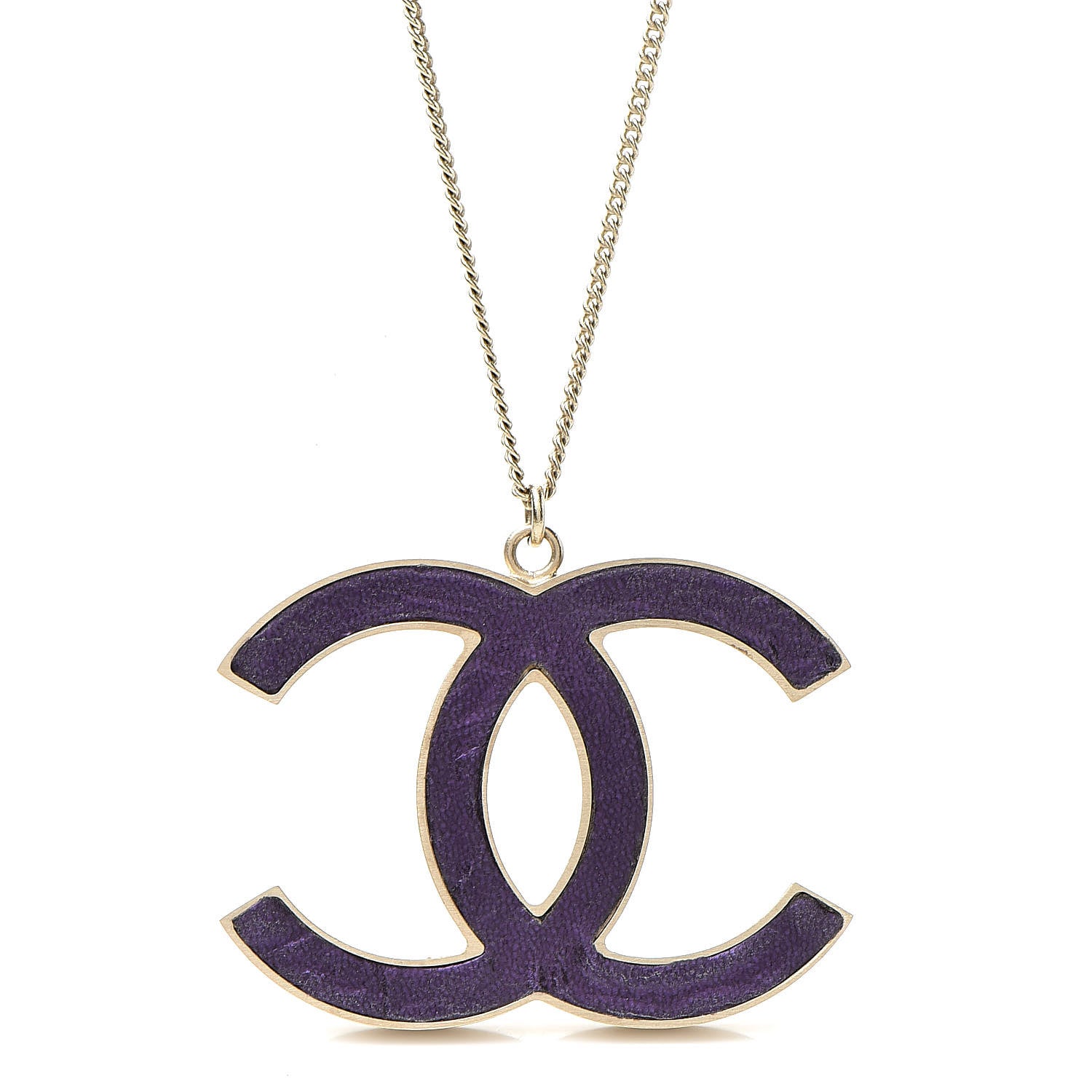 Chanel Large CC Pendant Necklace Purple Gold 5 of 6