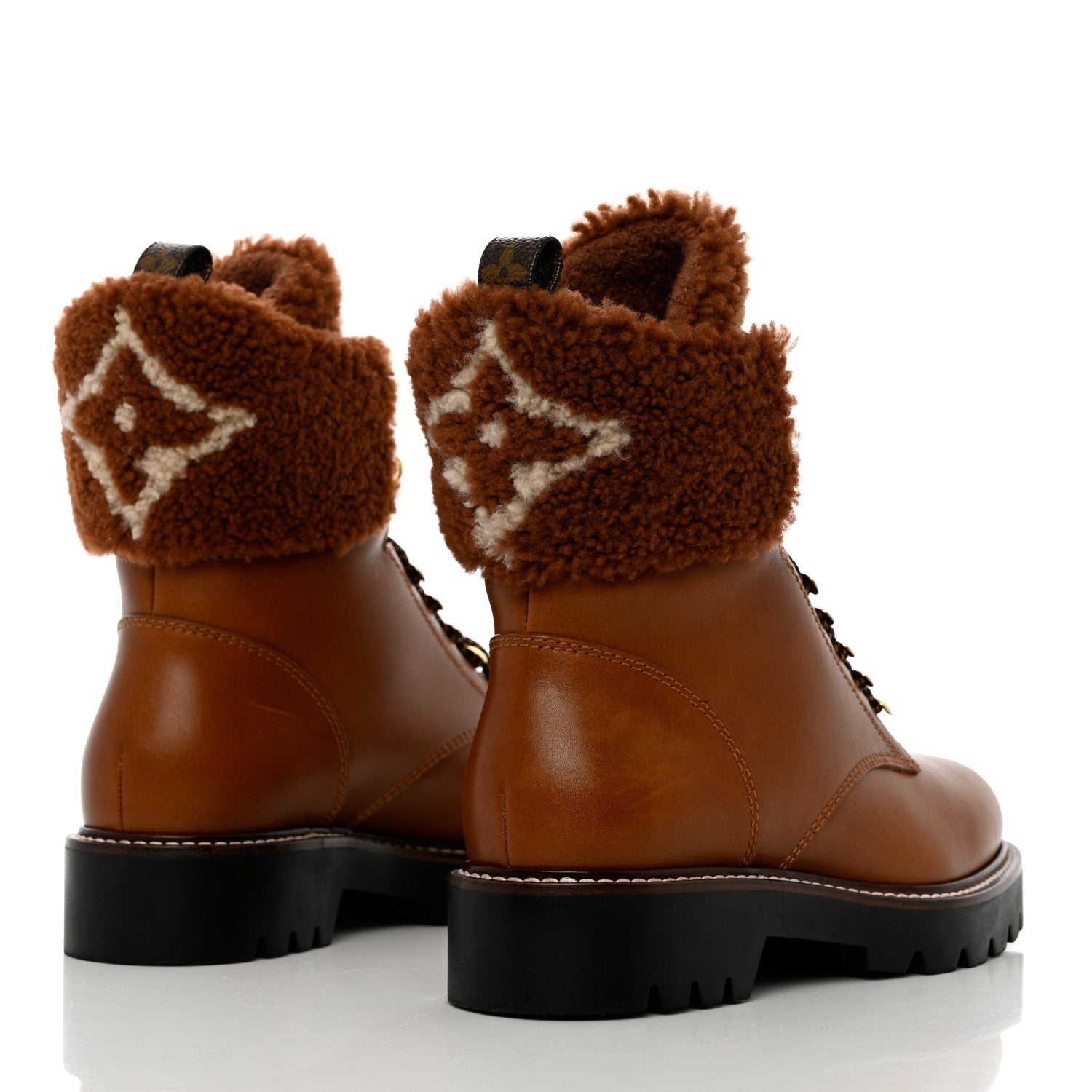 Louis Vuitton Calfskin Shearling Territory Ranger Combat Boots 37.5 Cognac 4 of 12