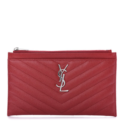 Saint Laurent Grain De Poudre Chevron Monogram Bill Pouch Rouge Eros 1 of 10