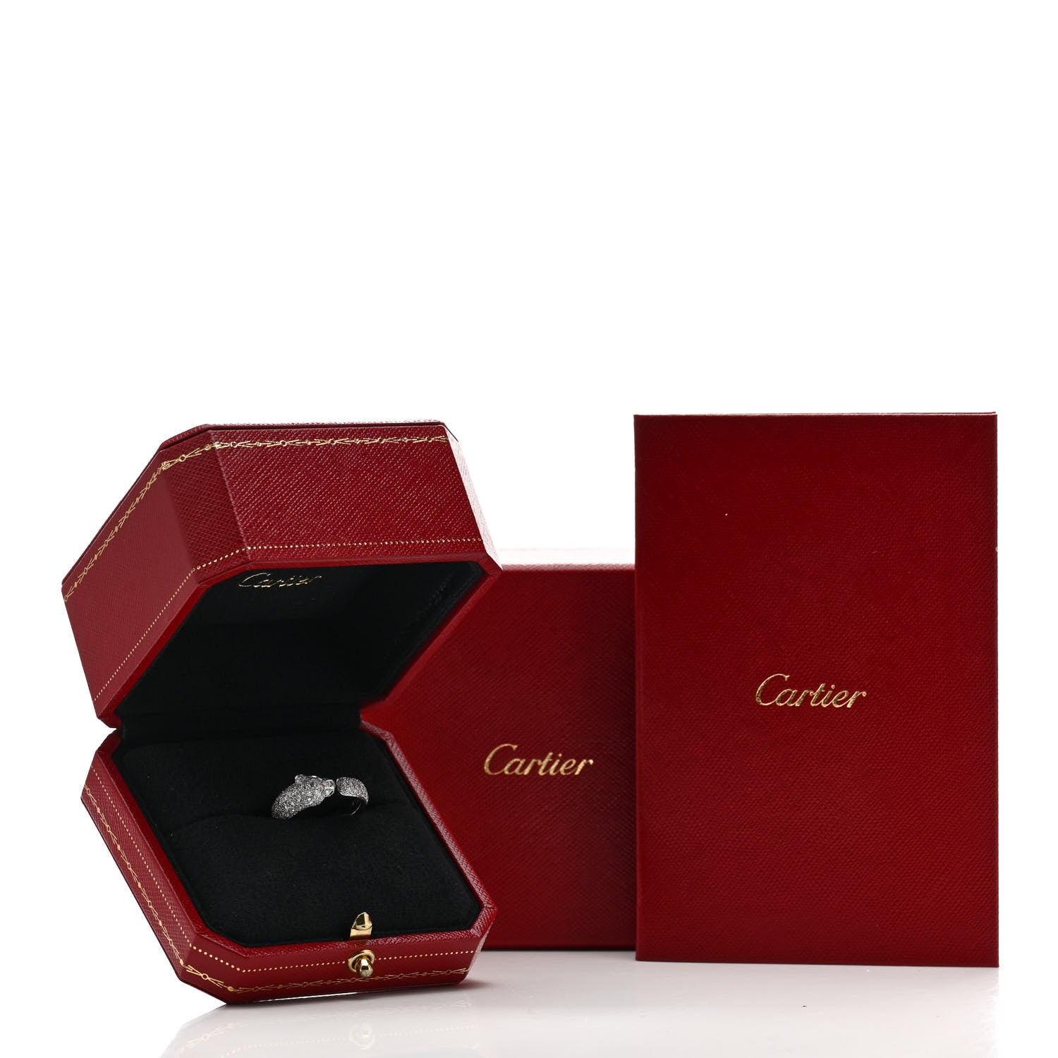 Cartier 18K White Gold Diamond Black Onyx Emerald Panthere De Cartier Ring 50 5.25 6 of 6