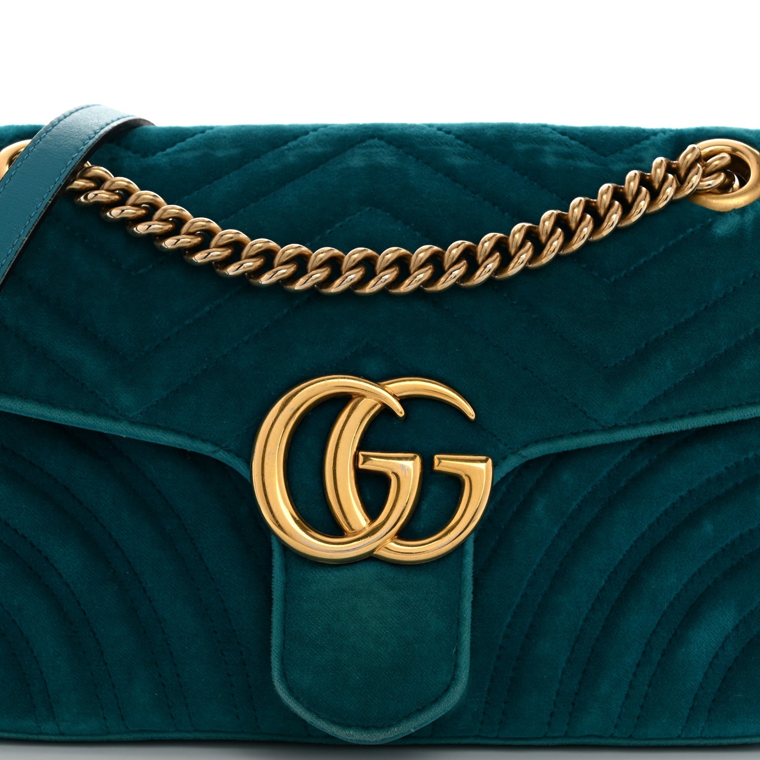 Gucci Velvet Matelasse Small GG Marmont Shoulder Bag Pavone Cyan 8 of 10