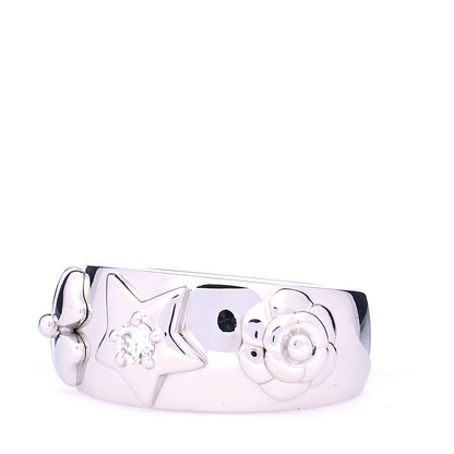 Chanel 18K White Gold Diamond Camelia Band Ring 52 6 4 of 5