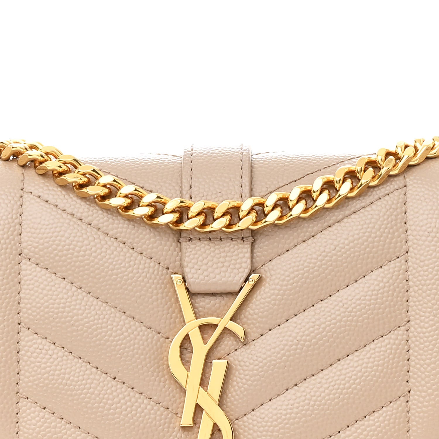 Saint Laurent Grain De Poudre Mixed Matelasse Triquilt Monogram Chain Wallet Dark Beige 9 of 11