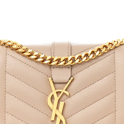 Saint Laurent Grain De Poudre Mixed Matelasse Triquilt Monogram Chain Wallet Dark Beige 9 of 11