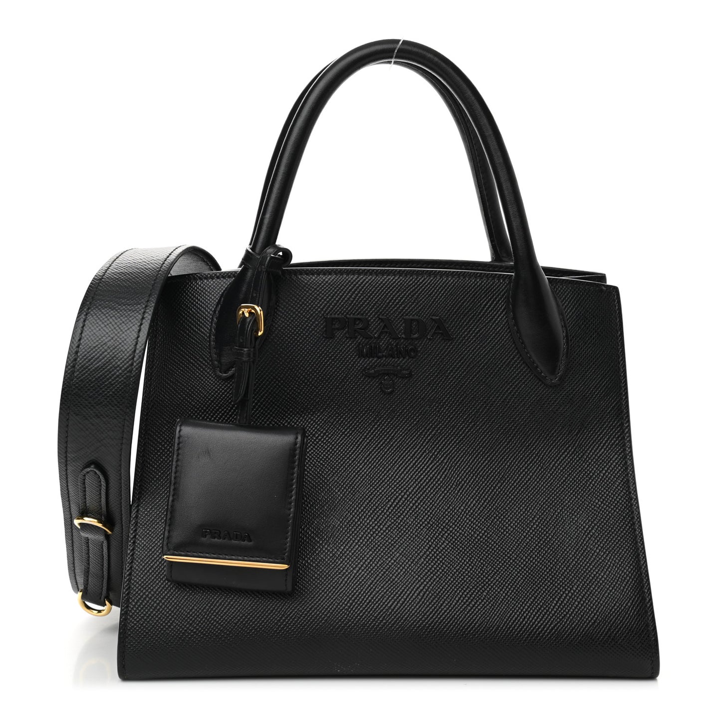 Saffiano Cuir Calfskin Small Monochrome Top Handle Tote Black
