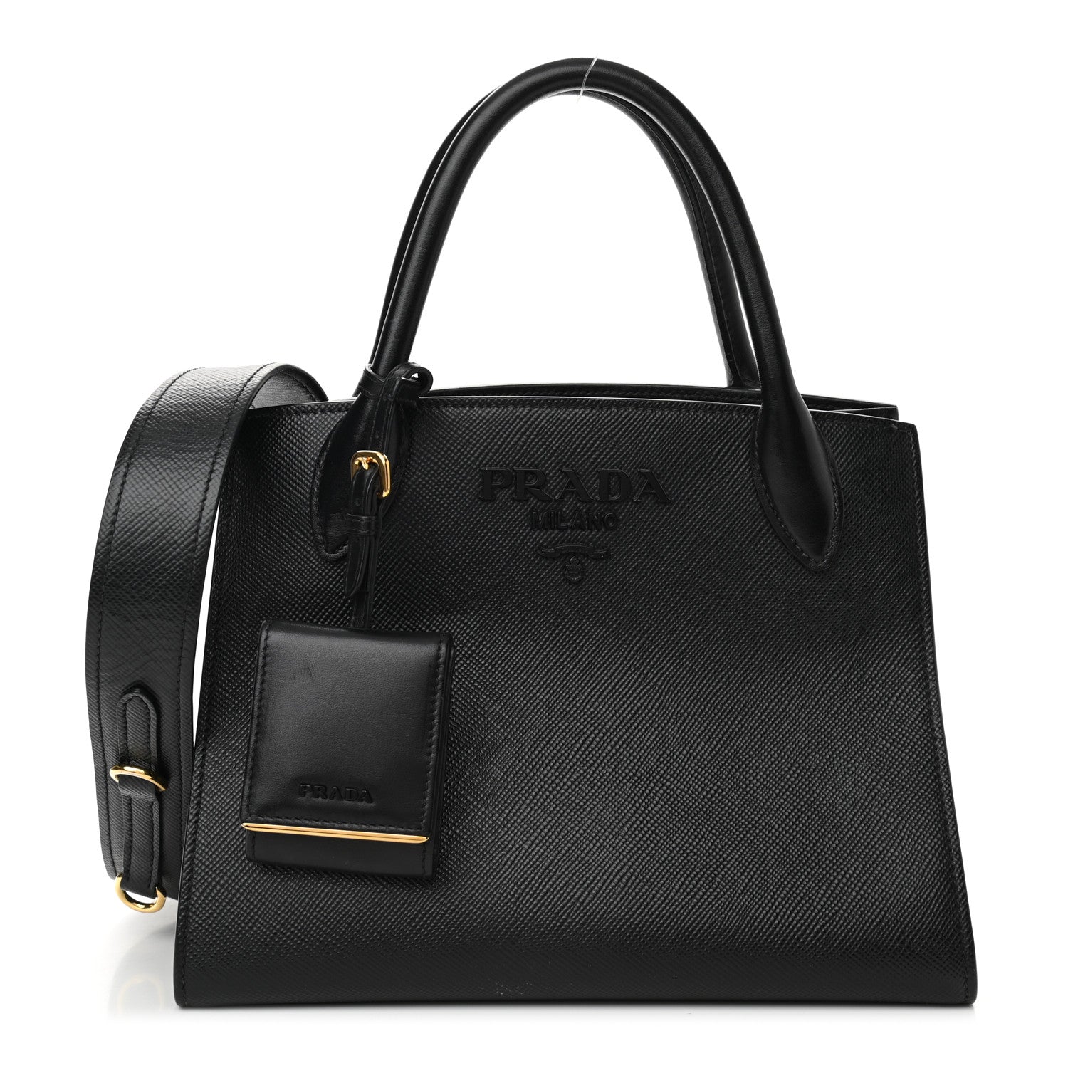 Prada Saffiano Cuir Calfskin Small Monochrome Top Handle Tote Black 1 of 11