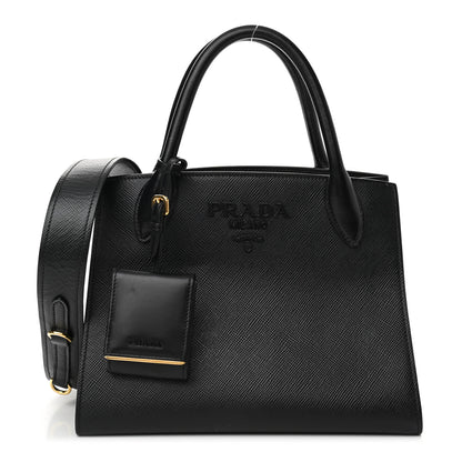 Prada Saffiano Cuir Calfskin Small Monochrome Top Handle Tote Black 1 of 11
