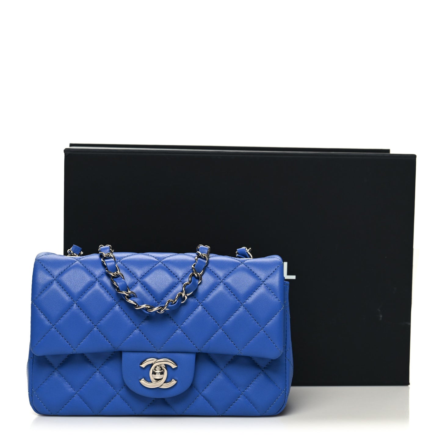 Lambskin Quilted Mini Rectangular Flap Blue