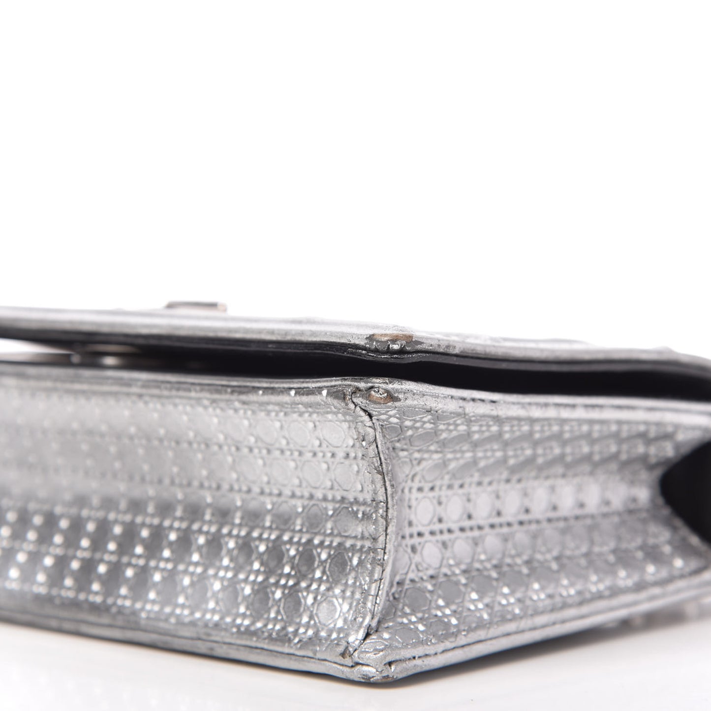 Metallic Calfskin Micro-Cannage Mini Diorama Flap Bag Silver