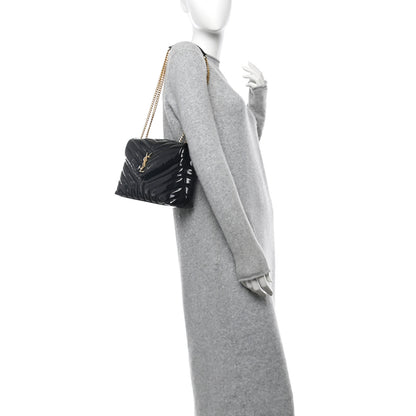 Saint Laurent Patent Y Quilted Monogram Small Loulou Chain Satchel Black 2 of 11