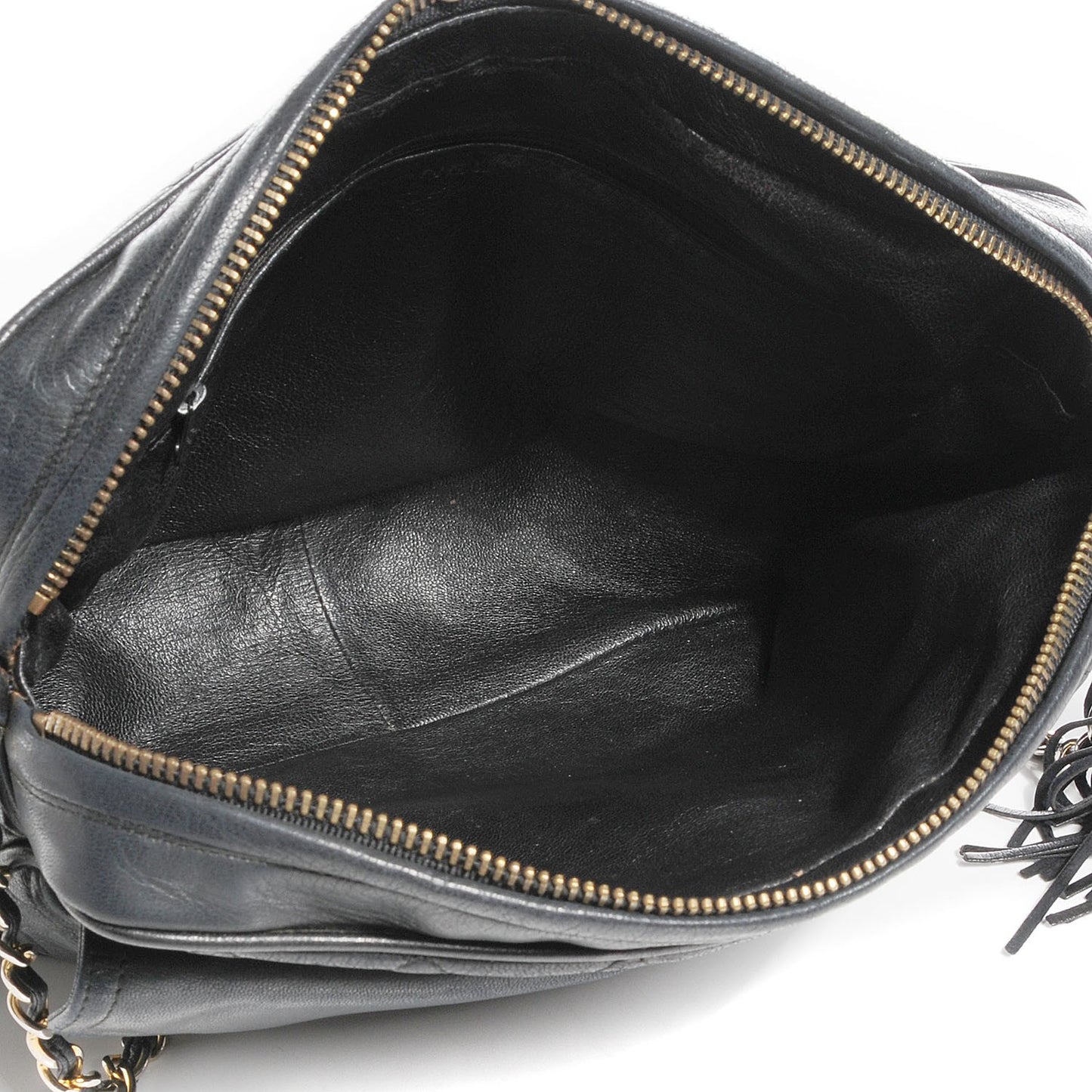 Lambskin Quilted Tassel Camera Case Black