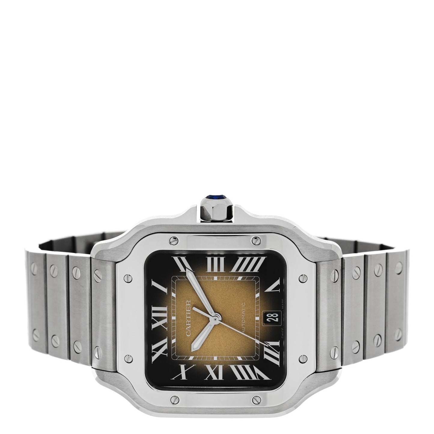 Stainless Steel 39.8mm Santos De Cartier Automatic Watch Brown