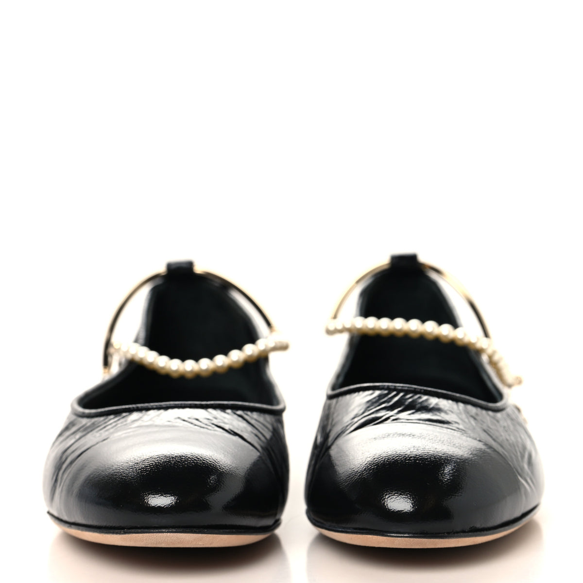 Chanel Patent Calfskin Cap Toe Ankle Chain Ballerina Flats 38 Black 3 of 9