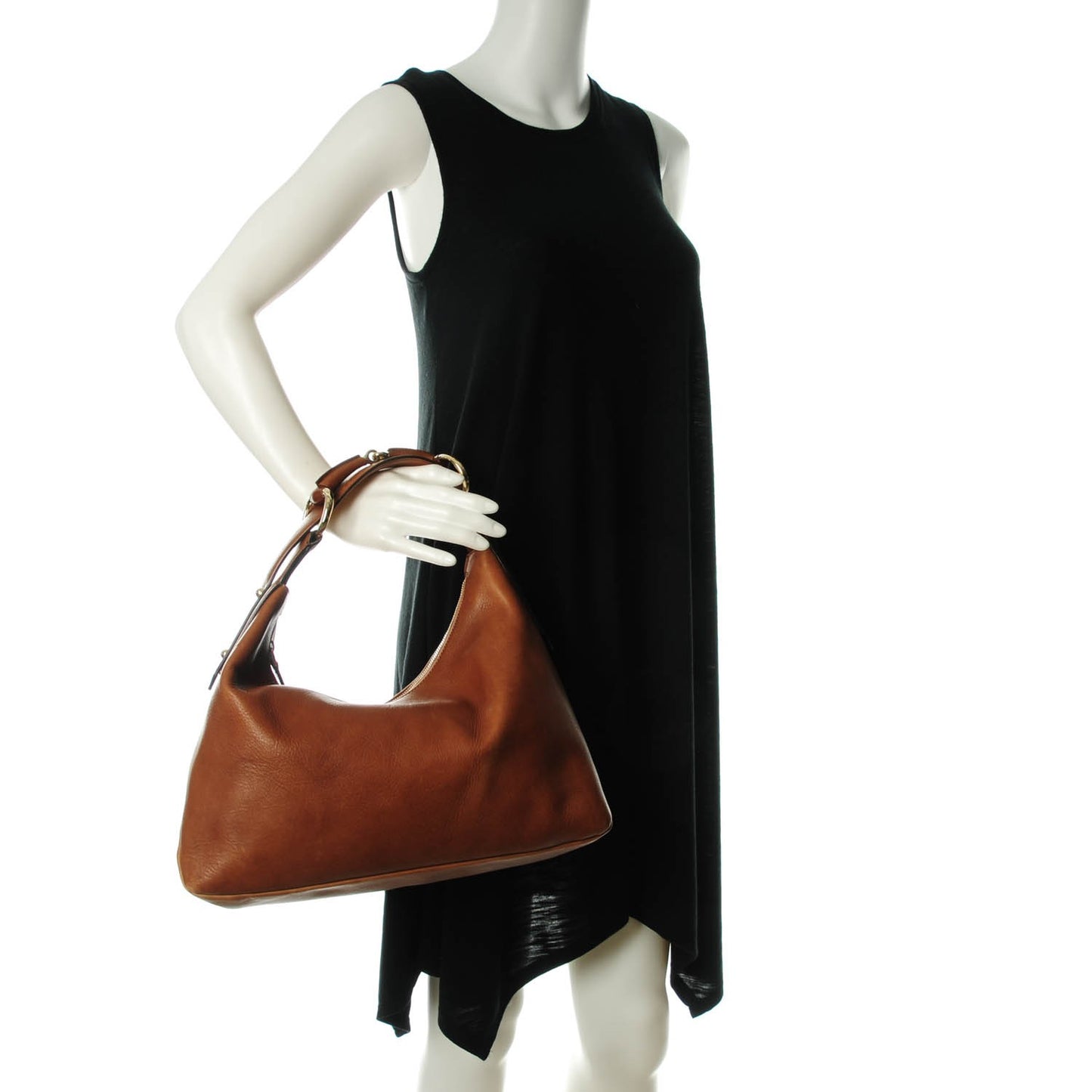 Calfskin Medium Horsebit Chain Hobo Brown