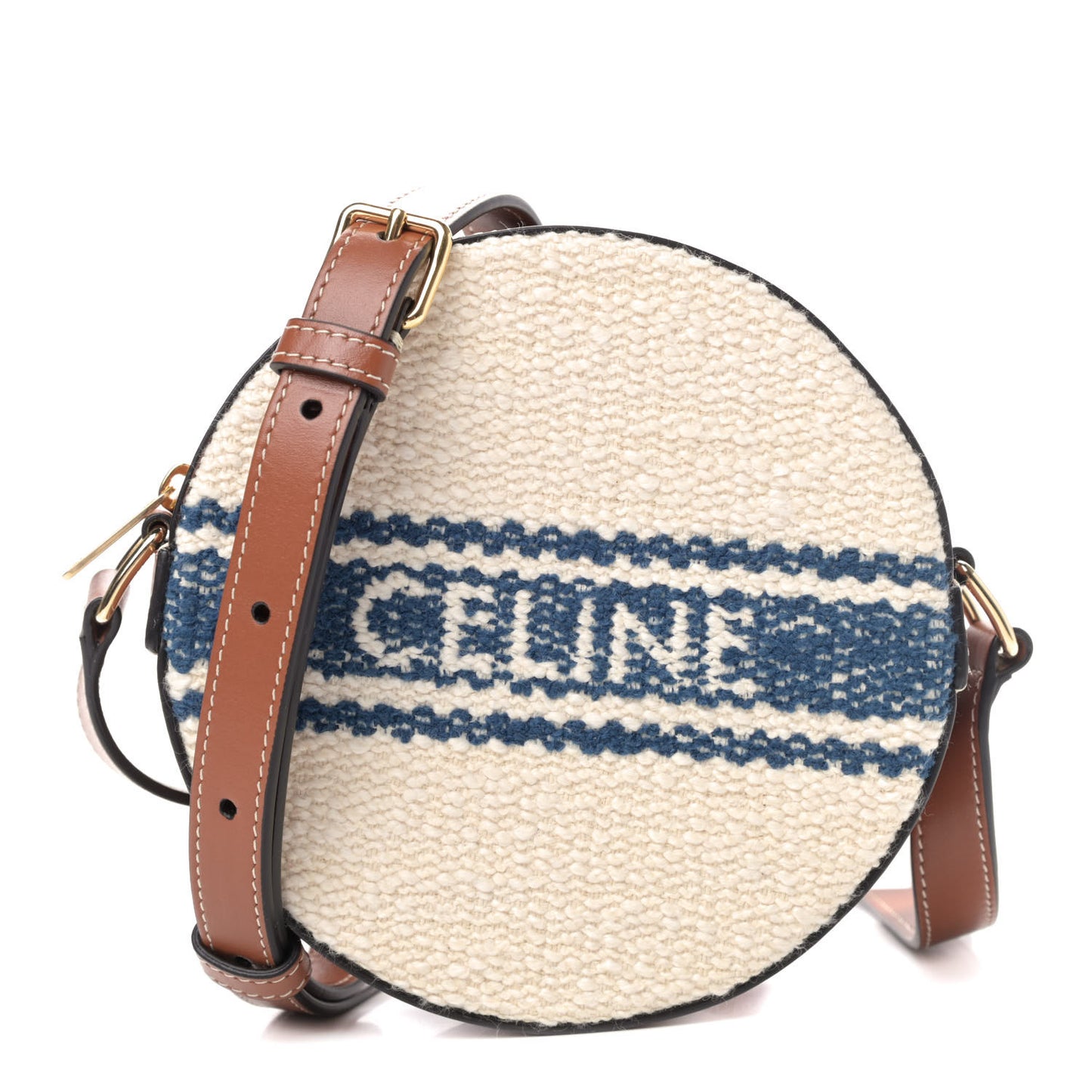 Calfskin Plein Soleil Textile Round Purse On Strap Blue Tan