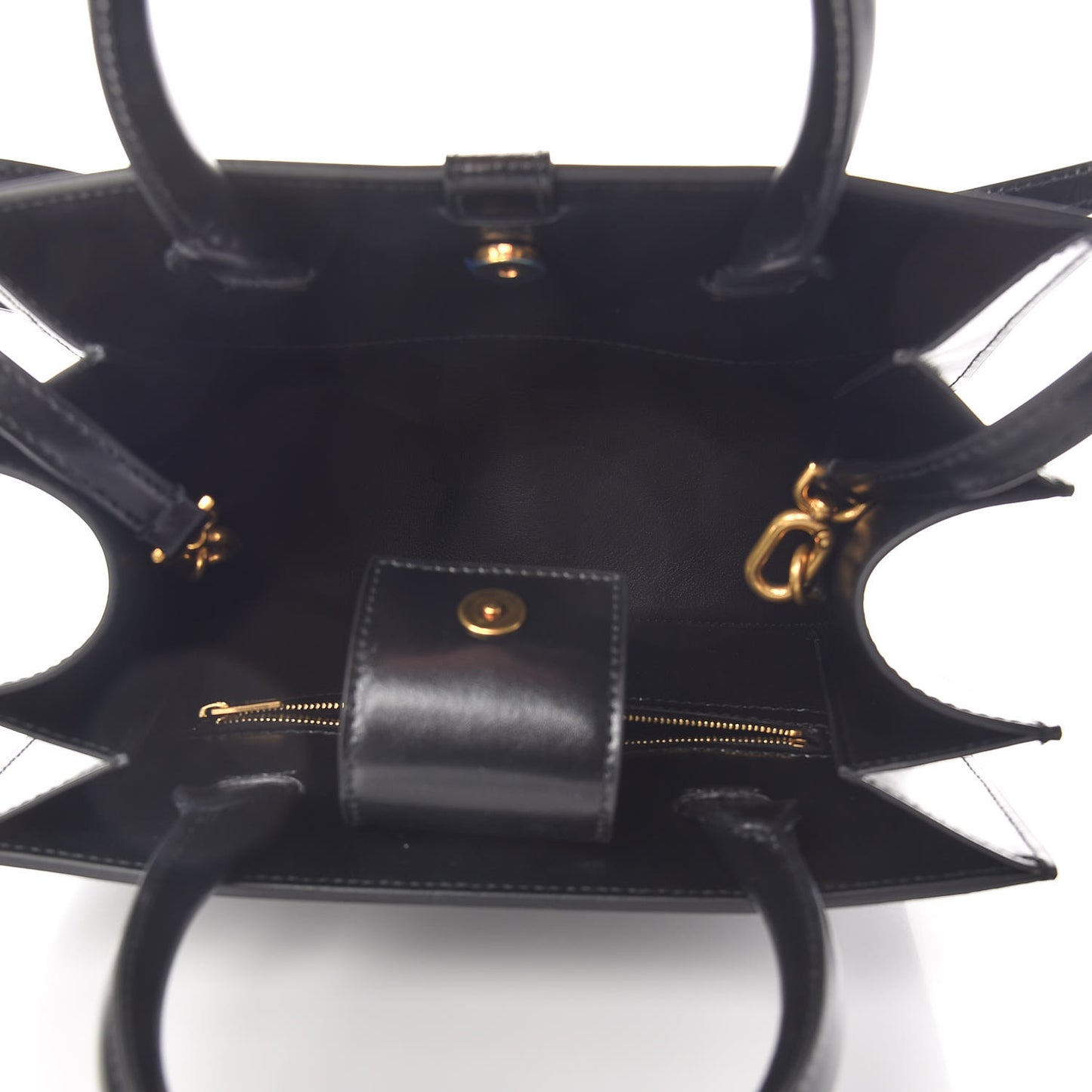 Shiny Box Calfskin Hourglass Tote Black