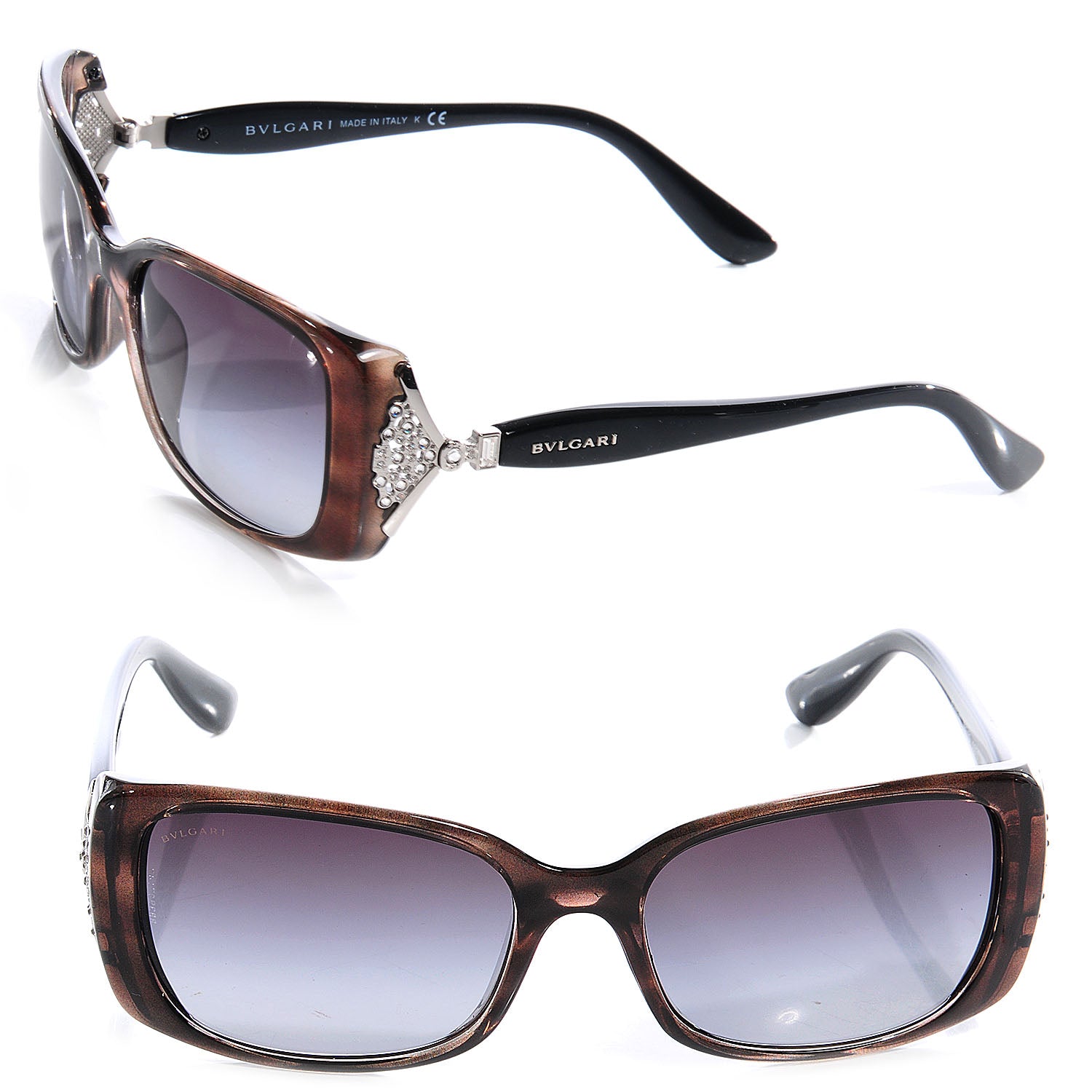 Bulgari BVLGARI Tortoise and Crystal Ventaglio Square Frame Sunglasses 8099-B 1 of 6