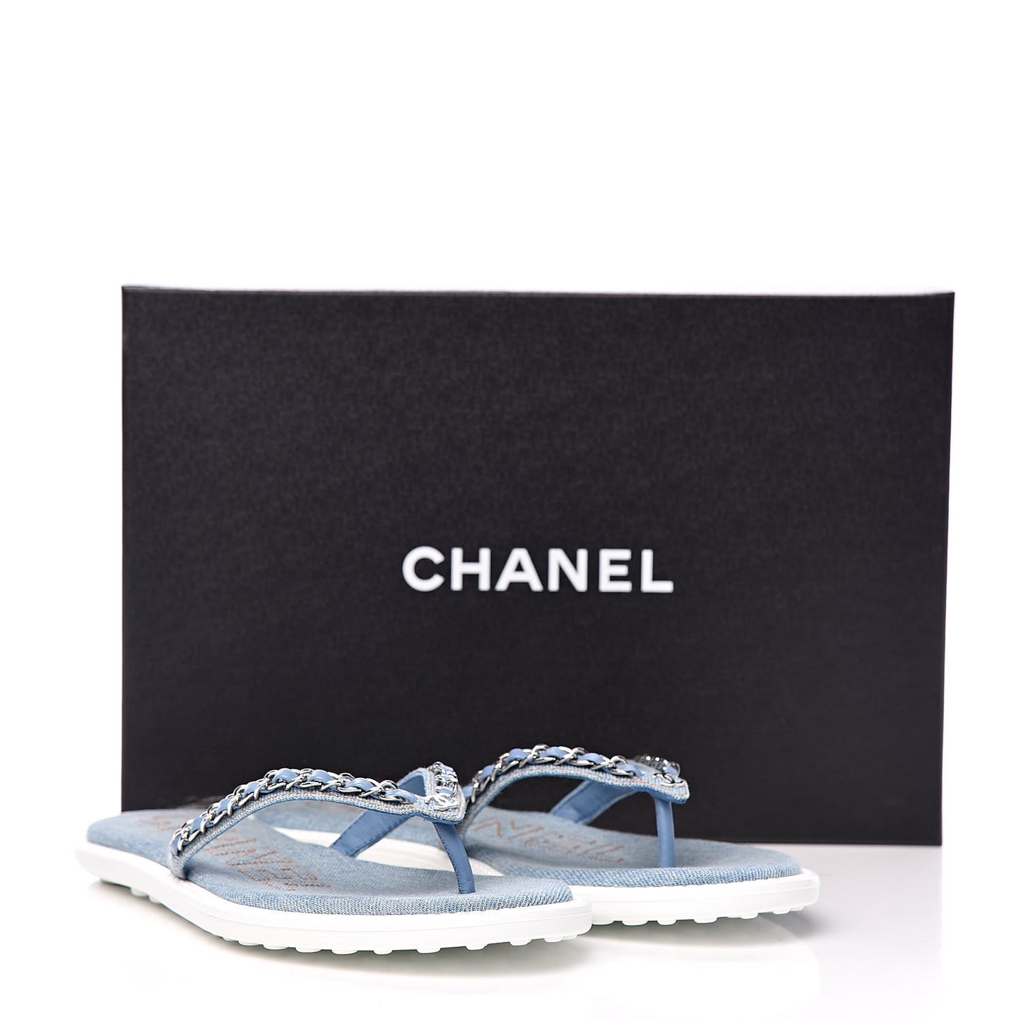 Denim CC Chain Thong Sandals 37 Blue