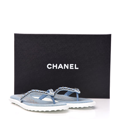 Chanel Denim CC Chain Thong Sandals 37 Blue 10 of 10
