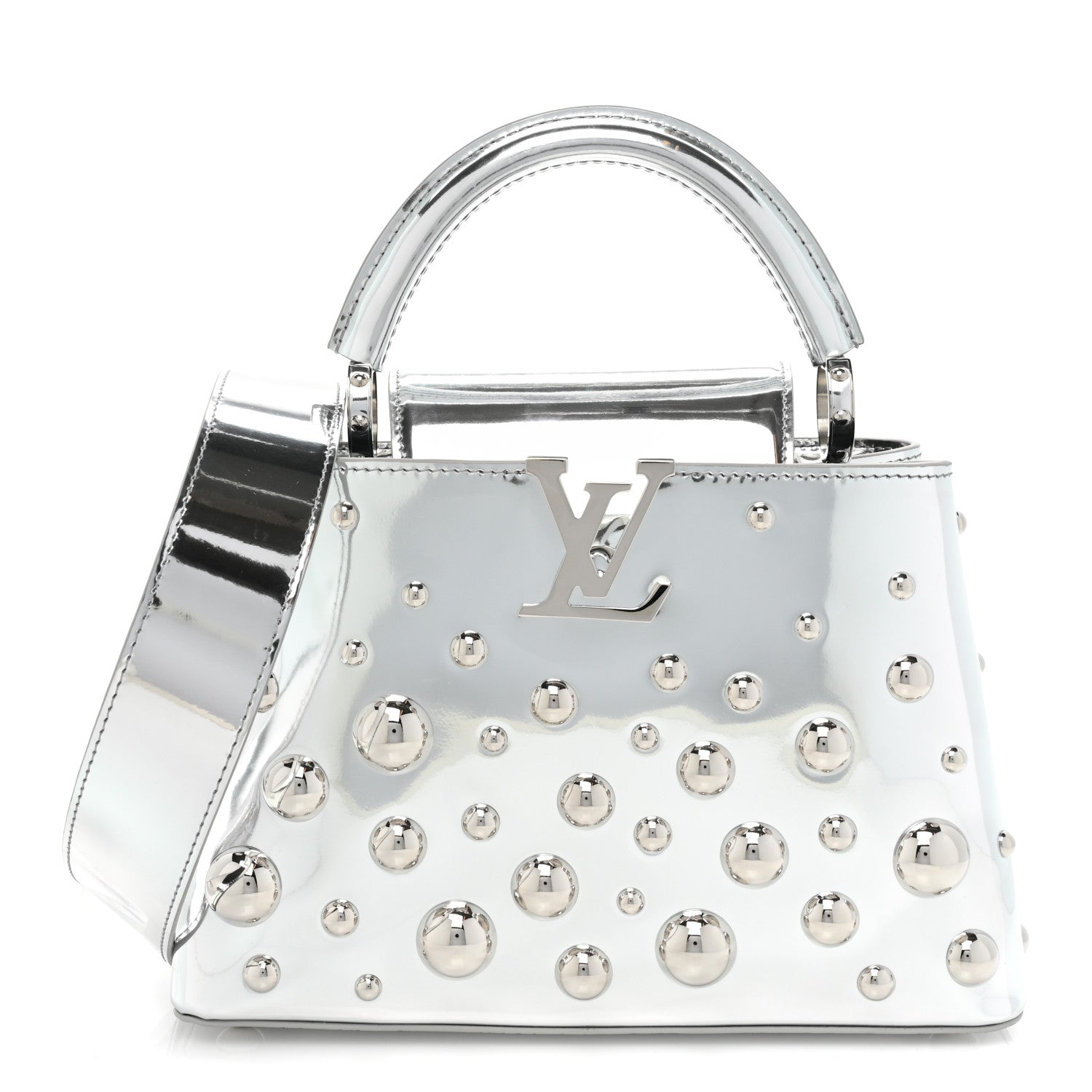 Louis Vuitton LV X YK Metallic Taurillon Brass Metal Dots Capucines BB Silver 1 of 15