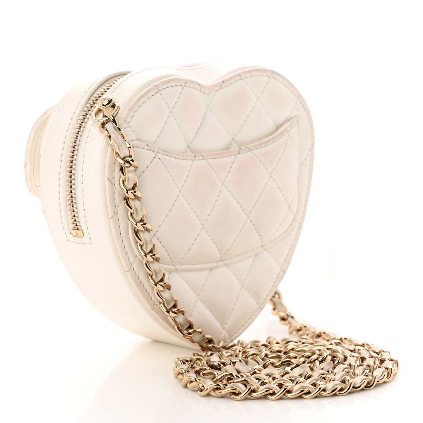 Lambskin Quilted CC In Love Heart Clutch With Chain White
