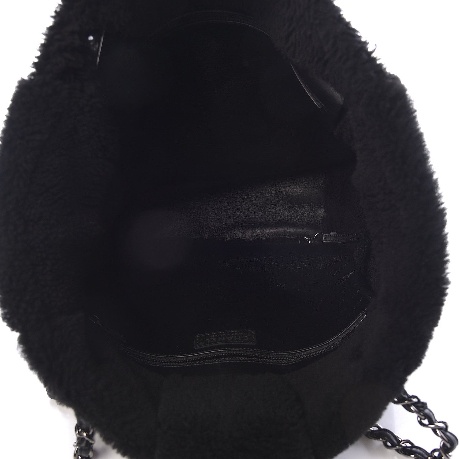 Chanel Lambskin Shearling Large Coco Neige Shopping Tote Black 7 of 9