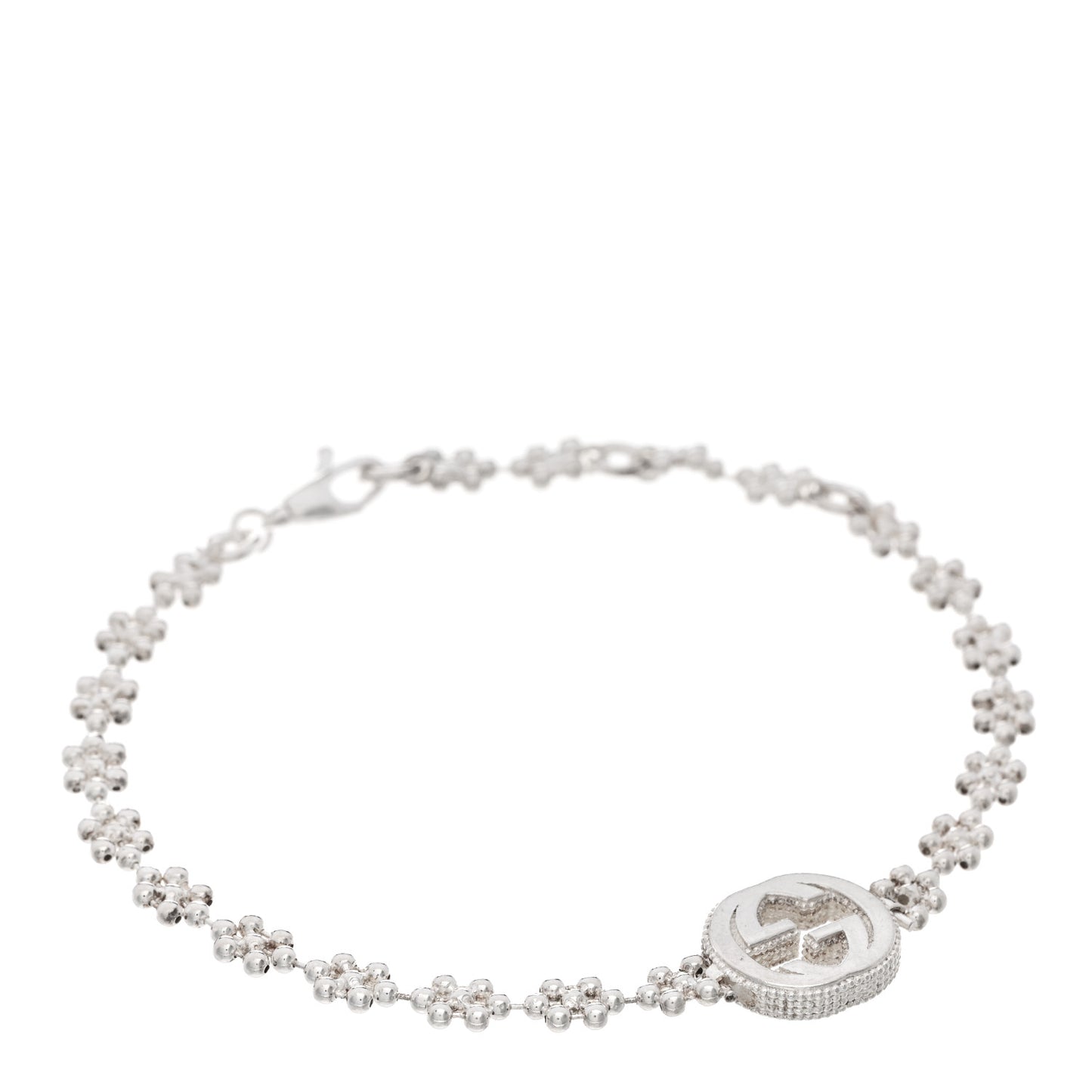 Sterling Silver Interlocking GG Beaded Flower Bracelet