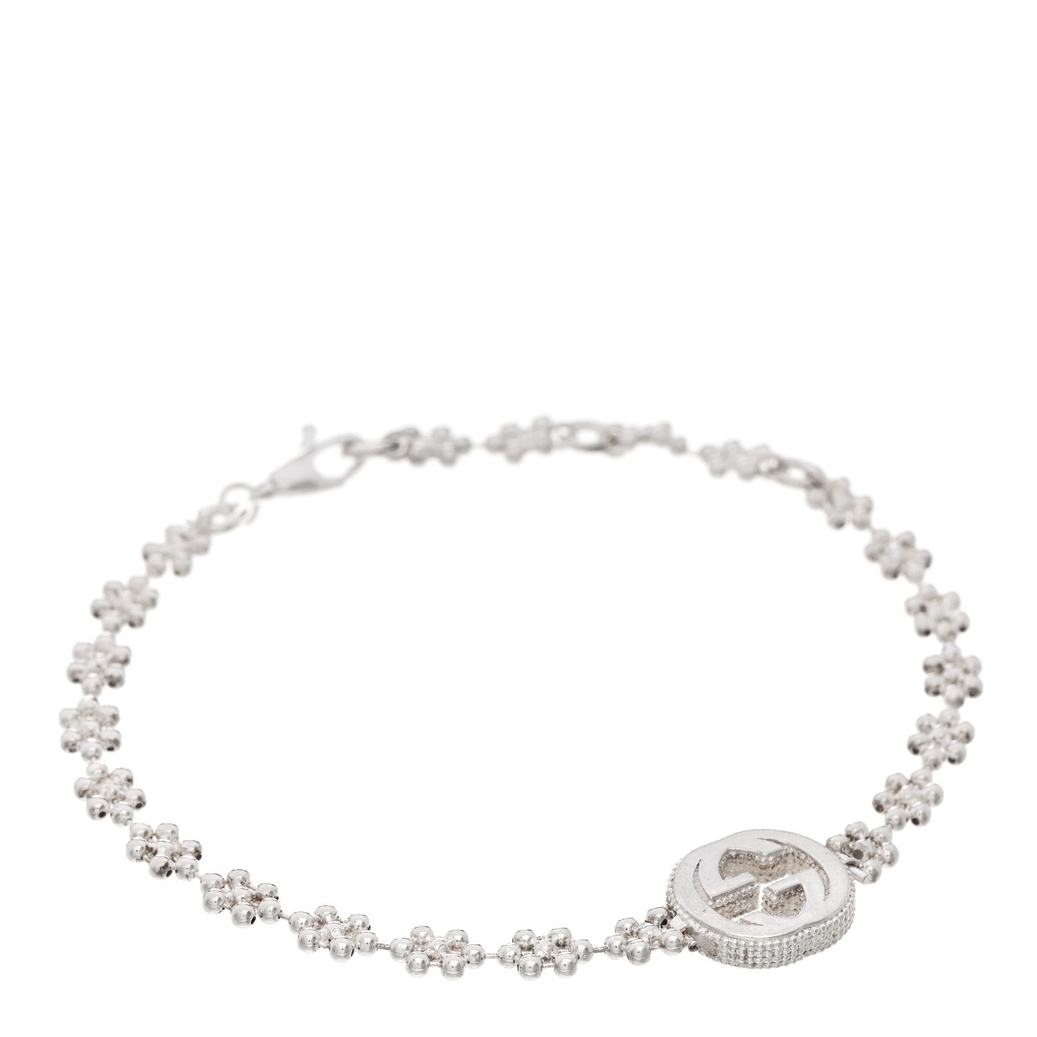 Gucci Sterling Silver Interlocking GG Beaded Flower Bracelet 1 of 3