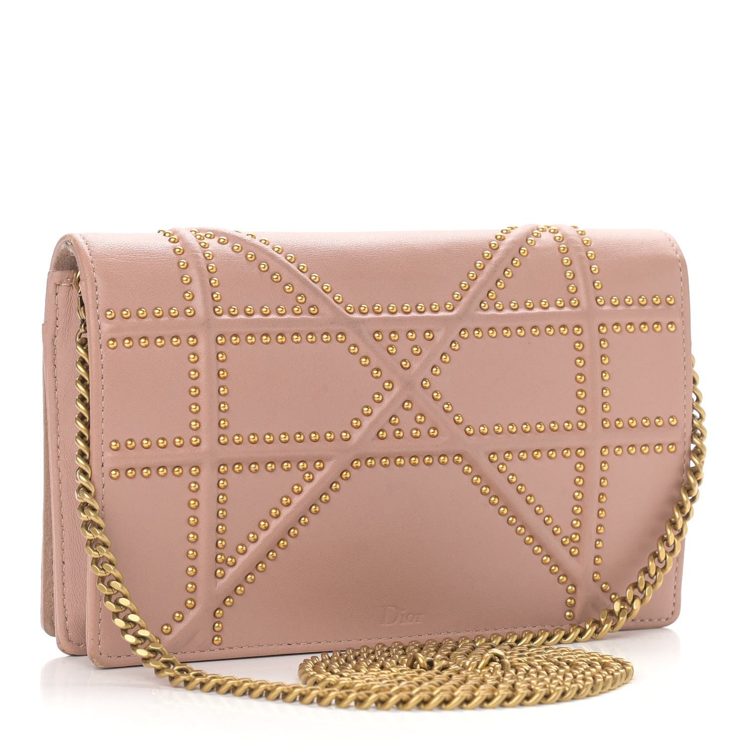 Christian Dior Calfskin Studded Diorama Wallet on Chain Pouch Nude 3 of 13