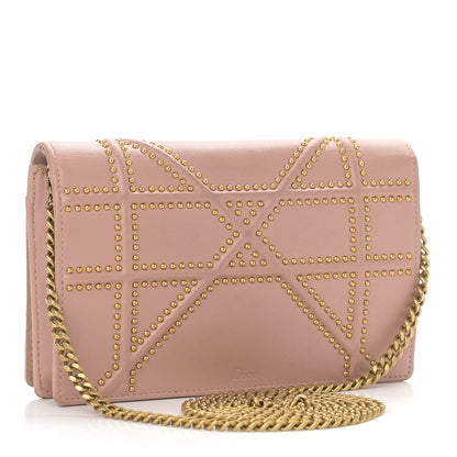 Christian Dior Calfskin Studded Diorama Wallet on Chain Pouch Nude 3 of 13