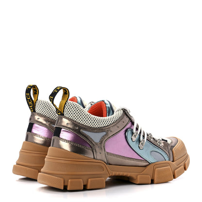 Gucci X SEGA Metallic Calfskin Mesh Womens Flashtrek Sneakers 40 Rame Mystic White Lago 4 of 7