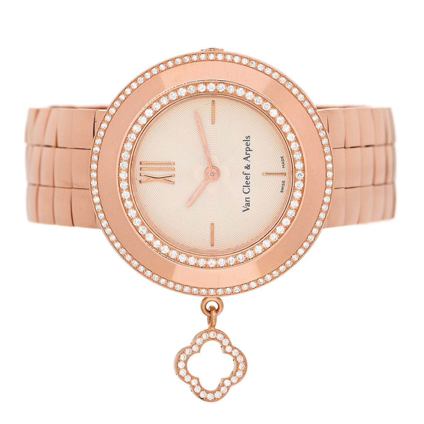 18K Rose Gold Diamond Bezel 32mm Charms Quartz Watch