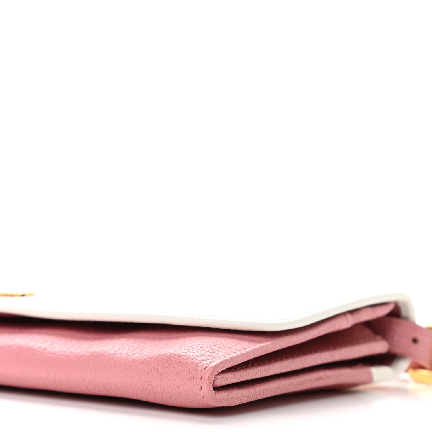 Miu Miu Goatskin Madras Bi-Color Wallet On Chain White Pink 9 of 12