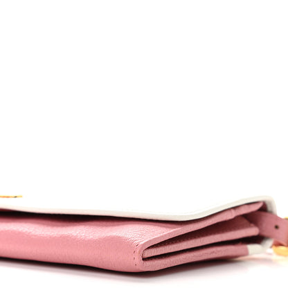 Miu Miu Goatskin Madras Bi-Color Wallet On Chain White Pink 9 of 12