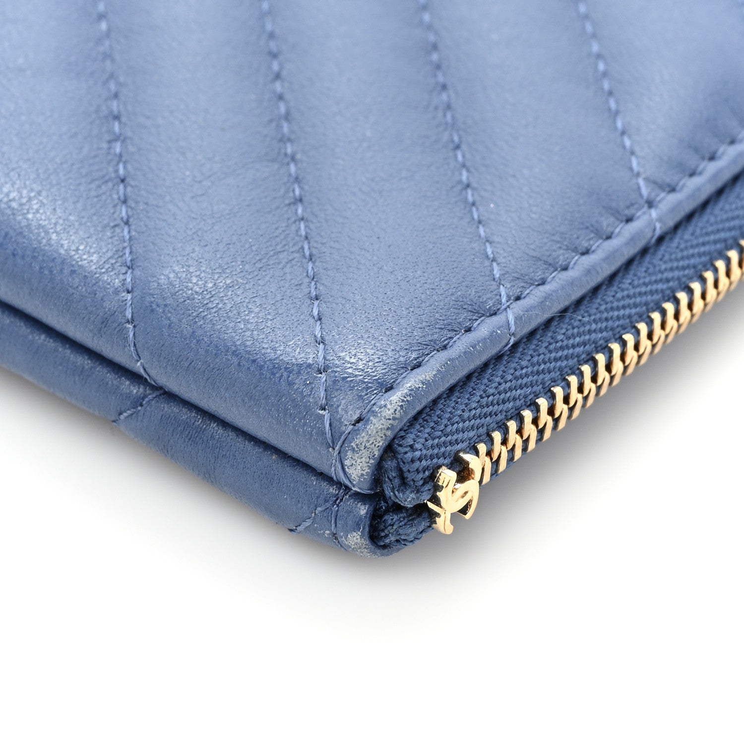 Chanel Lambskin Chevron Quilted Charms Medium Cosmetic Case Blue 11 of 15