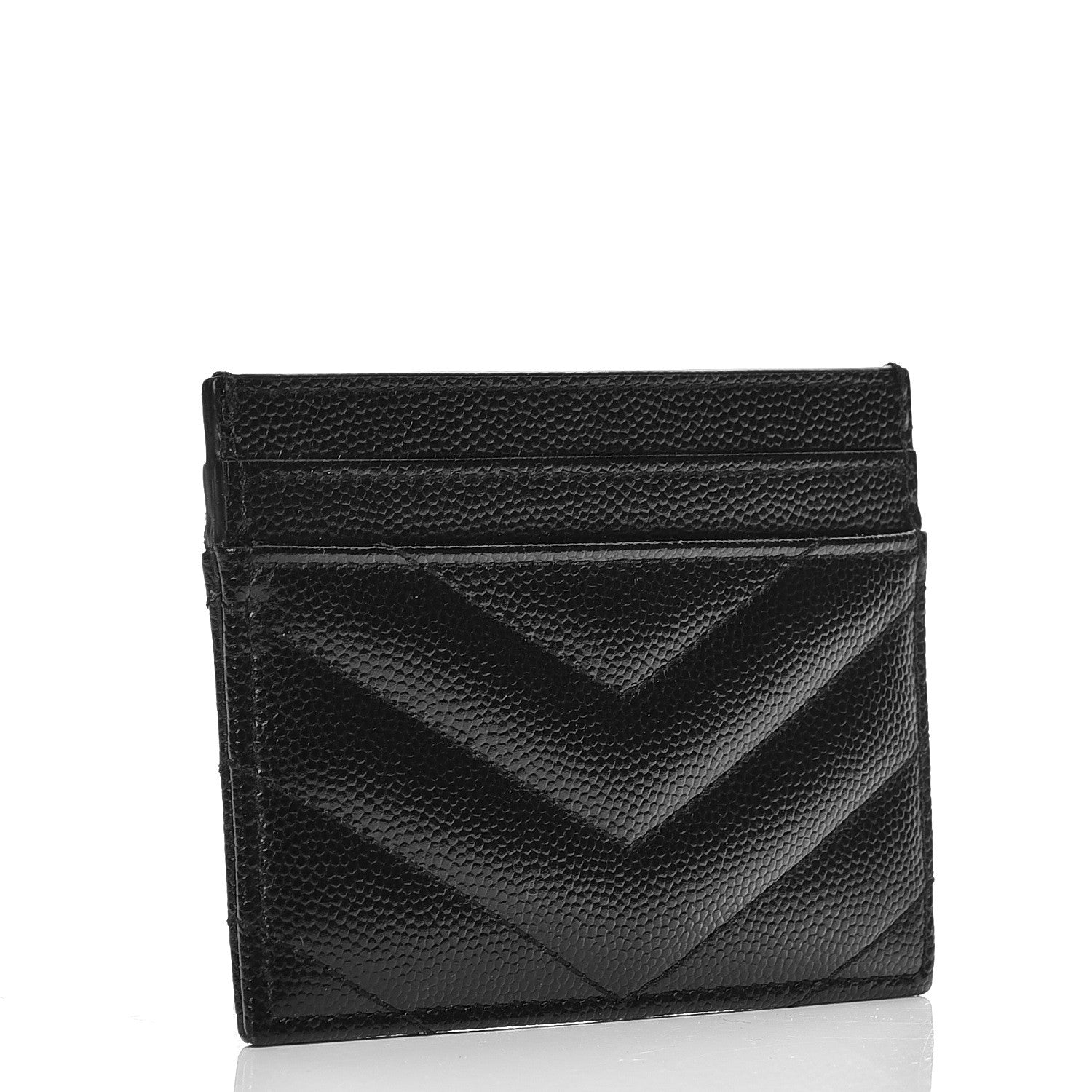 Saint Laurent Grain De Poudre Matelasse Chevron Monogram Credit Card Case Black 3 of 8
