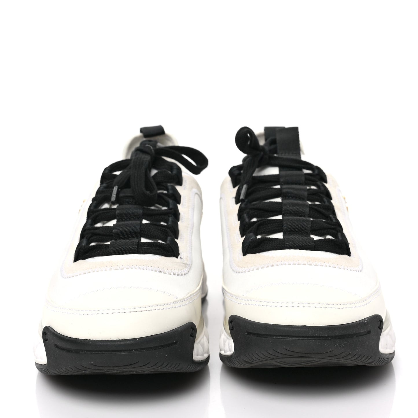 Velvet Calfskin Mixed Fibers CC Sneakers 40 Ivory Black