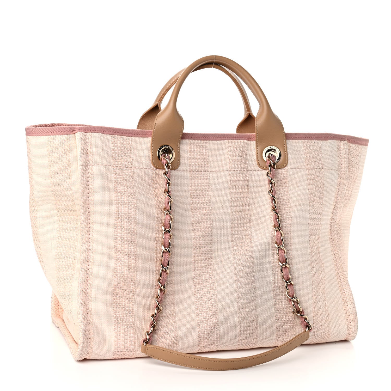 Chanel Mixed Fibers Calfskin Striped Medium Deauville Tote Light Pink 3 of 12