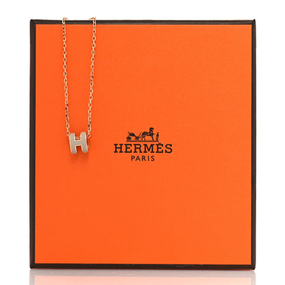 Hermes Lacquered Rose Gold Mini Pop H Pendant Necklace Marron Glace 6 of 6