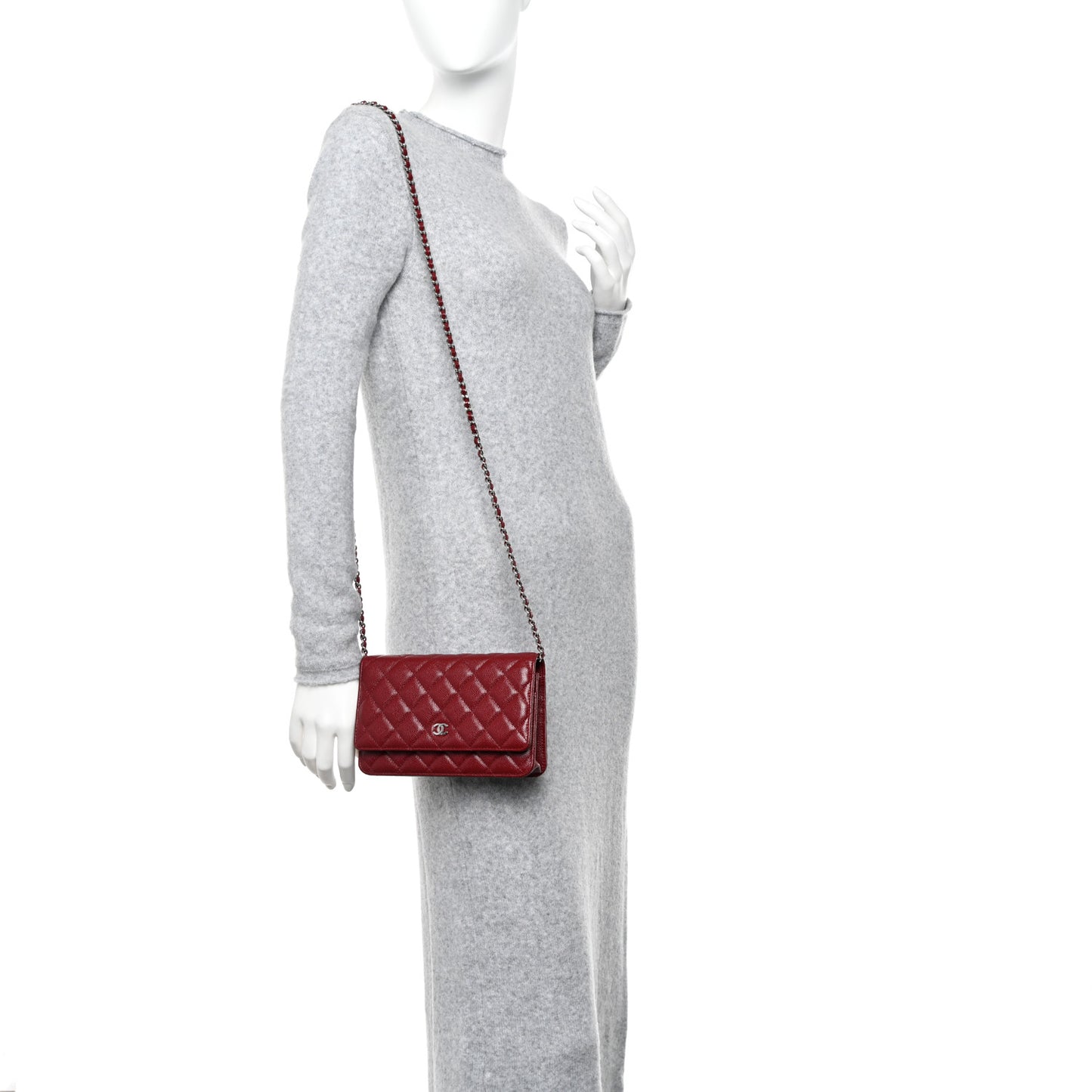 Caviar Quilted Wallet on Chain WOC Burgundy