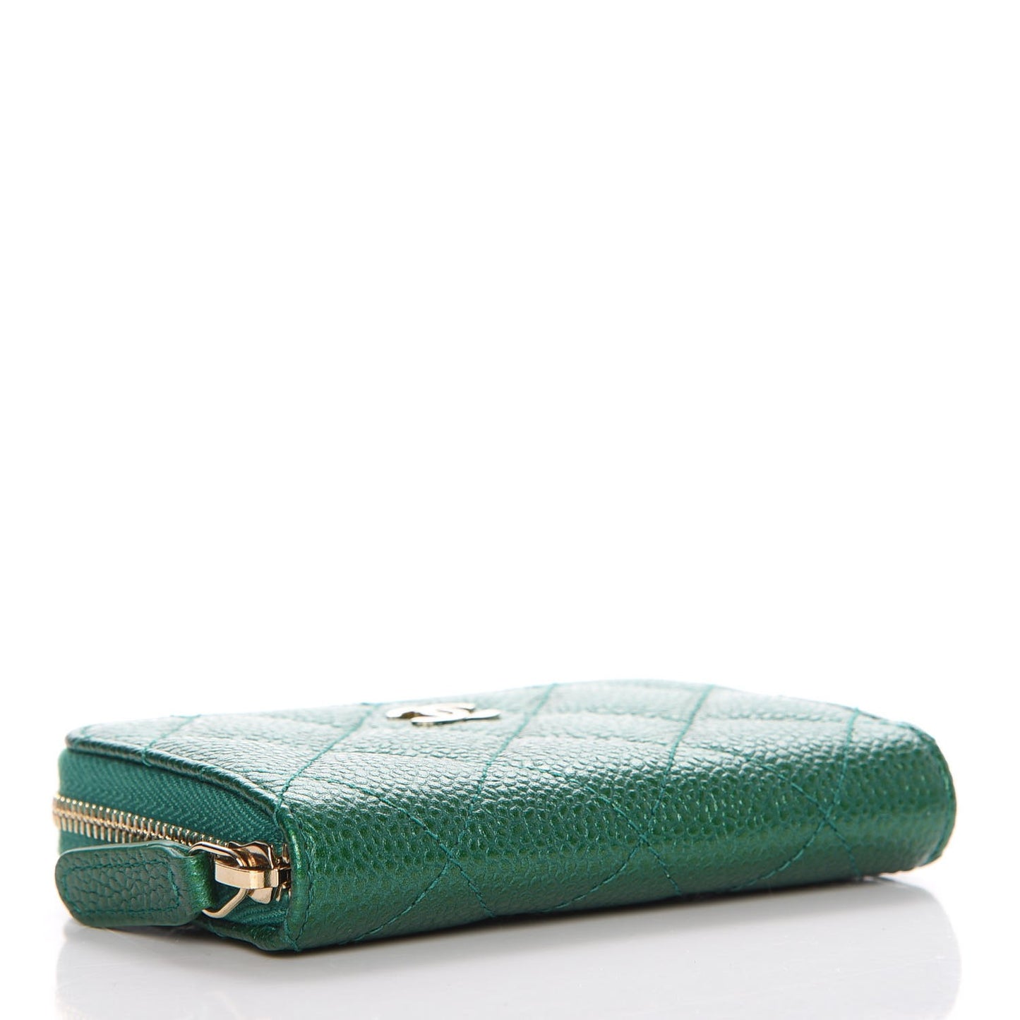 Metallic Caviar Quilted Zip Coin Purse Green