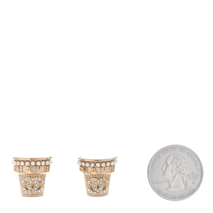 Chanel Pearl Crystal CC Ice Cream Cone Earrings Gold 2 of 5