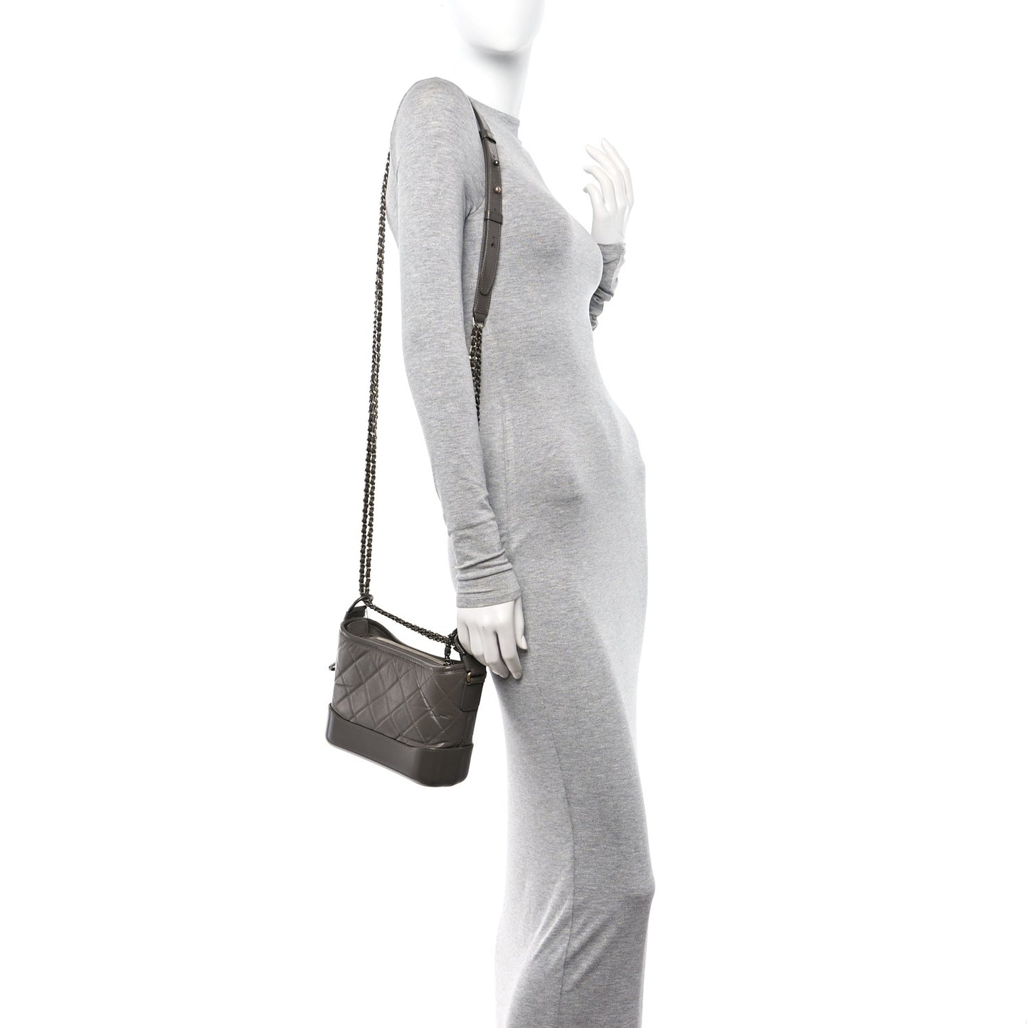 Aged Calfskin Quilted Small Gabrielle Hobo Grey